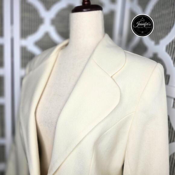 Adolfo International Cream Vintage One Button Closure Wool Blazer Unknown Size - Picture 2 of 13